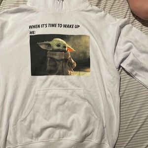 I’m selling this baby Yoda sweatshirt. It’s light but soft.